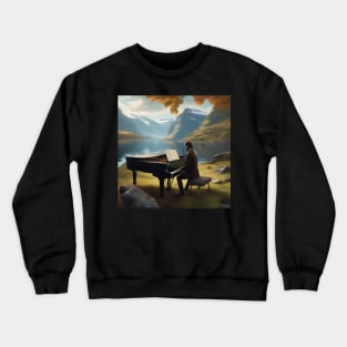A Pianist Playing The Piano Near A Fjord In Norway. Crewneck Sweatshirt